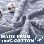 jinchan Boho 100% Cotton Blanket Muslin 50x60 Inches Lightweight 3-Layer Geometric Cross Pattern Reversible Quilt Throw Soft Breathable Comfy All Seasons for Couch Bed Decor, Blue