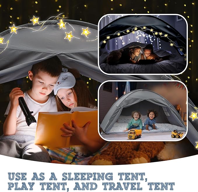 Gray Twin Bed Tent for Kids Indoor Fort - Magical Dream Tents for Boys Pop Up Toddler Bed Canopy for Girls Bunk Bed Tent for Top Bunk - Sensory Sleep Pod for Kids Educational