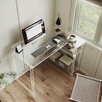 Eglaf Acrylic L-Shaped Desk - Clear Desk with Reversible Storage Shelves - Modern Home Office Desk Corner Desk for Study, Writing, Rectangular Legs, Easy Assembly, 39.4" L x 27''W x 29.5" H