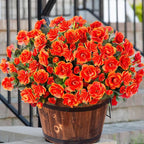 Ivydale Artificial Faux Fall Flowers Plants for Outdoor Outside, Fake Silk Orange Camellia UV Resistant Look Real for Autumn Planter Porch Patio Balcony Garden Yard Decoration, 3 Large Bundles