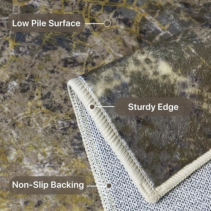 Area Rugs 8x10 for Living Room Bedroom, Modern Abstract Honeycomb Geometric Design, Machine Washable Rug, Large Soft Low Pile Floor Cover with Non Slip Backing for Dining Room, Brown/Tan