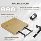 Fun Memories Floating Shelves for Wall - 10" x 10" Wood Shelf with Invisible Bracket - Deep Floating Shelves - 10 Inch Shelf Wall-Mounted for Living Room & Bathroom - Oak - Set of 2