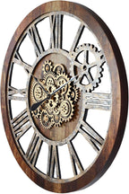 The Gears Clock 36'' Inch Real Moving Gear Wall Clock Vintage Industrial Oversized Rustic Farmhouse (Vintage Brown)