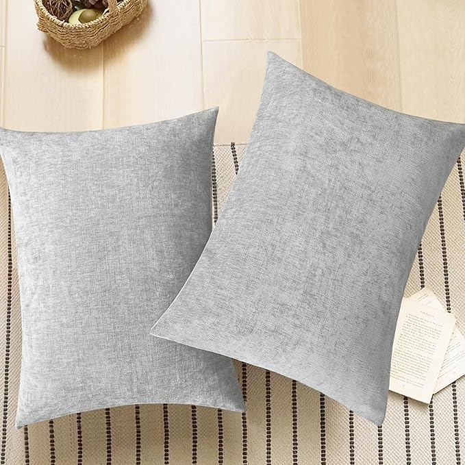 CaliTime Throw Pillow Covers Decorative 20 X 26 Inches Pack of 2 Cozy Chenille Standard Pillow Shams Cases for Couch Sofa Bed Living Room Home Moonbeam Gray