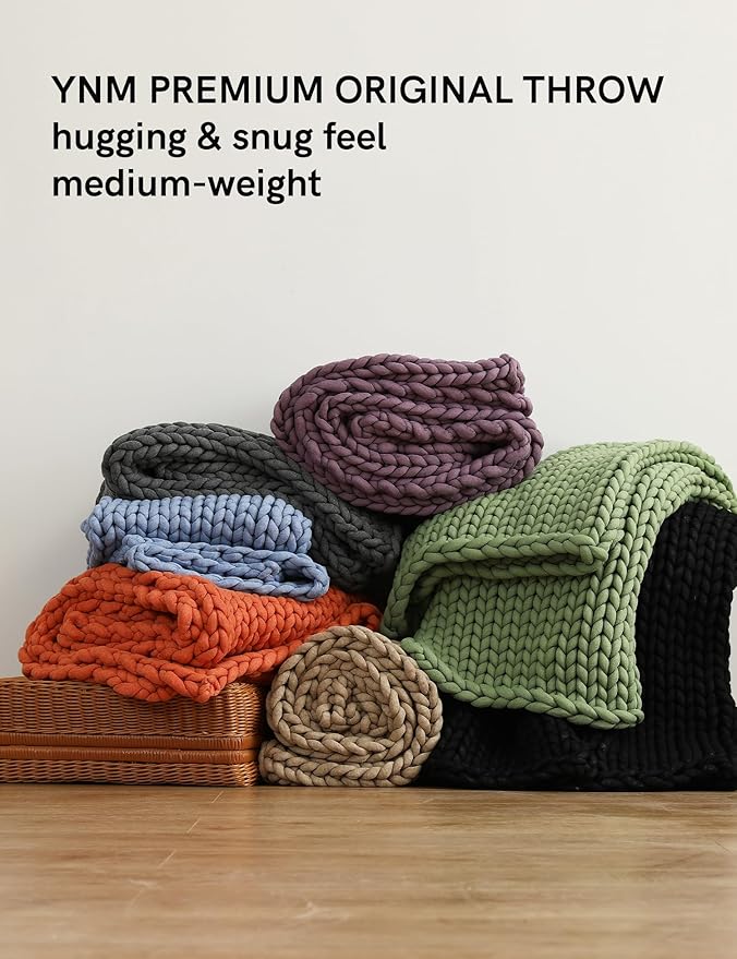 YnM Chunky Throw Blanket, Medium-Weight, Hand Knitted, Skin Friendly, Ventilated and Breathable, Machine Washable, Home Décor Piece for Couch, Sofa and Bed (Exotic Orange, 40x50 Inch)