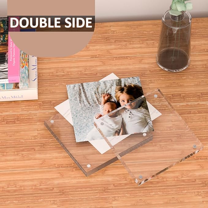 Hexsohoma Square Acrylic Picture Frames 3x3, 4 Pack, Photo Frame for 3x3 or 2x2, Double Sided Thick Frames Desktop Pictures Display Small Tips Holder, Freestanding