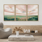 SIGNWIN Framed Canvas Print Wall Art Set Pastel Watercolor Pink Cloud Sky Green Countryside Hill Nature Wilderness Illustrations Modern Art Decorative Scenic for Bedroom - 24"x36"x3 Natural