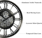 CLXEAST 21 Inch Modern Moving Gears Wall Clock for Living Room Decor,Industrial Steampunk Clocks for Farmhouse Home Decor,Roman Numerals,Gunmetal Nickel Finish