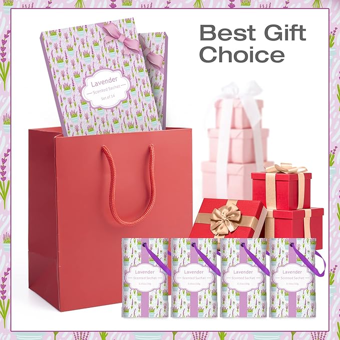 SCENTORINI Lavender Sachets for Drawers and Closets, Long-Lasting Sachets Bags, Pack of 14, Home Fragrance Sachet for Wardrobe, Closet, Drawer