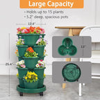 VECELO 5 Tier Vertical Garden Planter, Self Watering Stackable Planters with Wheels for Strawberries, Herbs, Flowers, Vegetables, Dark Green