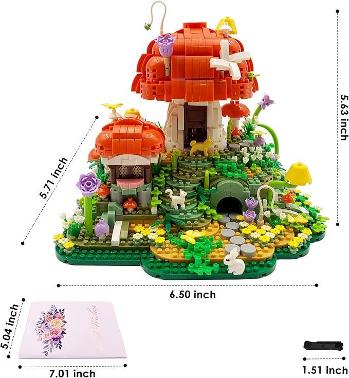 Mushroom House Micro Building Blocks，2798 PCS Mini Flower House Architecture Building Set for Adults Teens，Garden House Buiding Toy with Small Animal Models，Creative Collectible Gifts for 14+