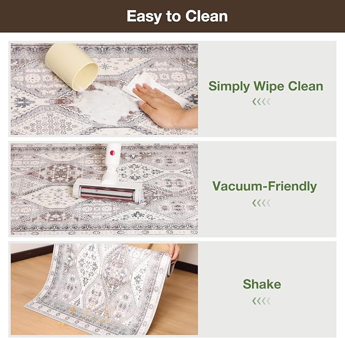 Floor Mat for Home 4×6ft, Easy Clean Plastic Rug-Like Pattern Area Mat for Living Room, Waterproof Vinyl Area Rug for Under Kitchen Table, No Slip Soft Vintage Rug for High Traffic Area (White)