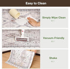 Floor Mat for Home 5×7ft, Easy Clean Plastic Rug-Like Pattern Area Mat for Living Room, Waterproof Vinyl Area Rug for Under Kitchen Table, No Slip Soft Vintage Rug for High Traffic Area (White)