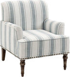 UIXE Stripe Accent Chairs Set of 2, Living Room Arm Chair Modern Nailhead Trim Club Armchair, Comfy Upholstered Sofa Lounge Seat Reading Seat Bedroom Side Seating for Home Office, Blue