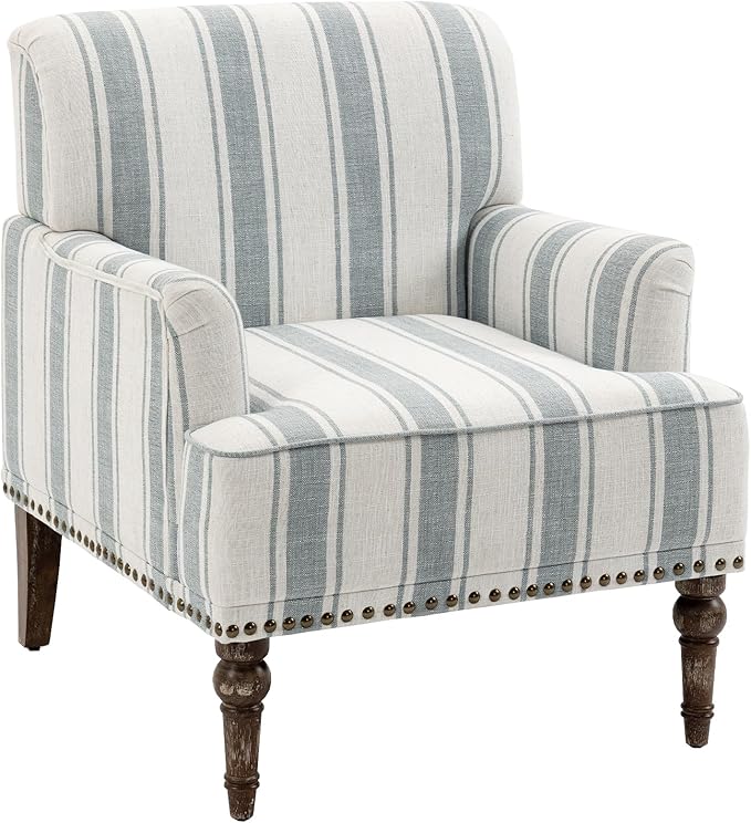 UIXE Stripe Accent Chairs Set of 2, Living Room Arm Chair Modern Nailhead Trim Club Armchair, Comfy Upholstered Sofa Lounge Seat Reading Seat Bedroom Side Seating for Home Office, Blue