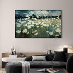 SIGNWIN 30"x60" Extra Large Framed Wall Art White Wildflower Field in Impressionist Style, Soft Floral Landscape for Home Living Room Bedroom Decor (Frame Assembly Required)
