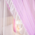 VETHIN 4 Corners Post Ruffle Princess Bed Canopy Curtain-Double Layer Cozy Drape Netting 4 Opening Mosquito Net for Girls Adults Bedroom Decoration (Double-Purple, 59" W*82" L*82"*H/(Queen))