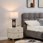 Industrial Table Lamps Set of 2 Black 26” 3-Way Bedside Lamp with White Linen Shade Metal Nightstand Lamp for Living Room Bedroom Dining Room End Table(JC-5-2PK-BK)