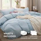Bedsure Sky Blue Duvet Cover Full Size - 3 Pieces Prewashed Extra Soft Cotton-Like Bedding Set, Includes 1 Duvet Cover 80x90 Inches with Zipper Closure & 2 Pillow Shams, Comforter Not Included