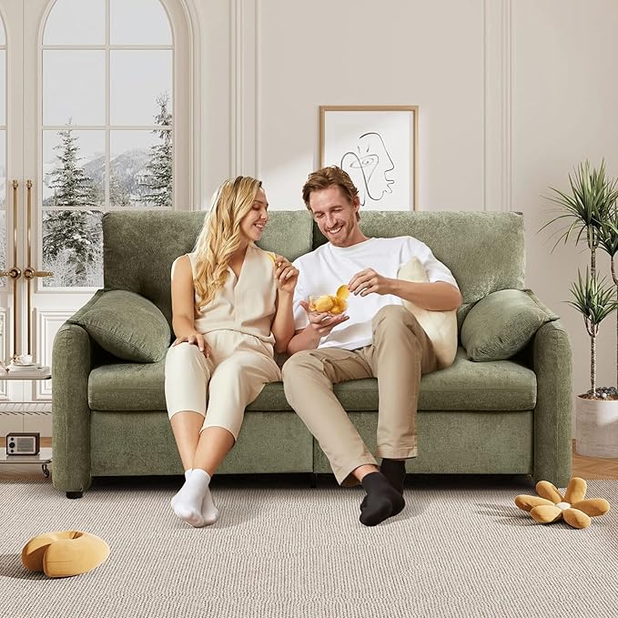 Chenille Oversized Armchair, 38.6'" Wide Accent Chairs for Living Room & Bedroom Modern Lounge Chair, Upholstered Mid-Century Reading Chair (Green, Loveseat)