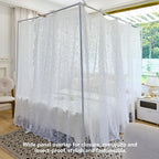 AIKASY Elegant Lace Princess 4-Poster Bed Canopy Mosquito Net - Romantic Wedding Bridal Bedroom Decor, Kids Room Bed Curtain for Women Adults - (White-3,Twin)