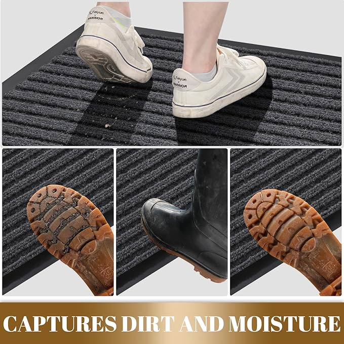 Yimobra Front Door Mat Outdoor Indoor Entrance, 100% Waterproof All-Season All Weather Doormat, Welcome Matt Outside Entry, Non Slip, Low Profile, Heavy Duty Patio Porch Floor Mats,29.5 x 17,Grey