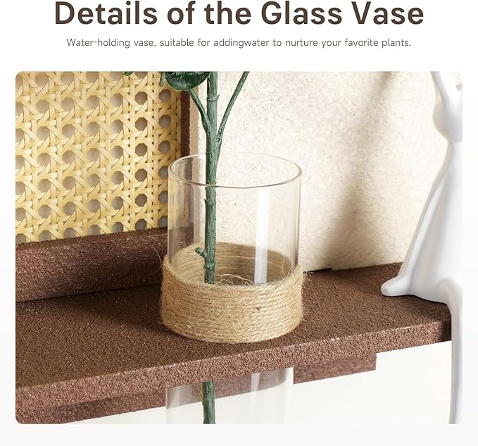 Troartos 3D Textured Boho Abstract Wall Art with Vase, Off-White and Brown Wall Decor with Rabbit Decoration, Neutral Rattan Artwork for Living Room Hallway Dining Room Bedroom Office, 24x24 In