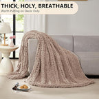 L'AGRATY Chunky Knit Blanket Throw: 80''x90'' Chenille Chunky Knitted Throw Blankets for Bed Couch - Handmade Thick Big Cable Knit Blanket - Large Crochet Rope Blankets for Home Decor(Light Taupe)