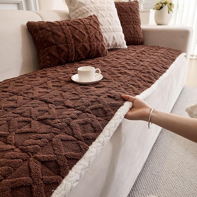 Plush Couch Cover for Pets Super Soft Sofa Covers for Cats & Dogs Washable Sofa SlipCover Furniture Couch Protector for Living Room(35" x 71", Brown)