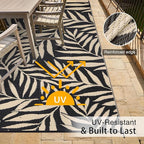 OLANLY Waterproof Outdoor Rug 8x10 ft, Reversible Outdoor Plastic Straw Rug with Leaf Pattern, RV Mat, Indoor Outdoor Carpet for Patio, Camping, Balcony, Deck, Backyard, Black & Beige