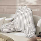 AELS Large Reading Pillow Replacement Cover with Arms and Pockets, 18" Beige with Gray Stripes Textured Linen Backrest Pillow Cover Fits Standard Size Pillows (Cover ONLY)