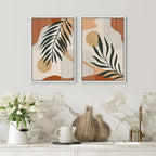 SIGNFORD Framed Canvas Print Wall Art Mid-Century Palm Leaf and Geometry Symbols Abstract Shapes Illustrations Modern Boho Nature Colorful Chic for Living Room, Bedroom, Office - 24"x36"x2 White