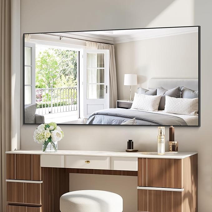 Black Bathroom Mirror for Wall, 60x36 Inch Rectangle Mirrors with Metal Frame, Large Modern Vanity Wall Mirror for Bathroom Living Room, Entryway Hangs Horizontal or Vertical
