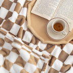 LOMAO Throw Blankets Flannel Blanket with Checkerboard Grid Pattern Soft Throw Blanket for Couch, Bed, Sofa Luxurious Warm and Cozy for All Seasons (Khaki, 60"x80")