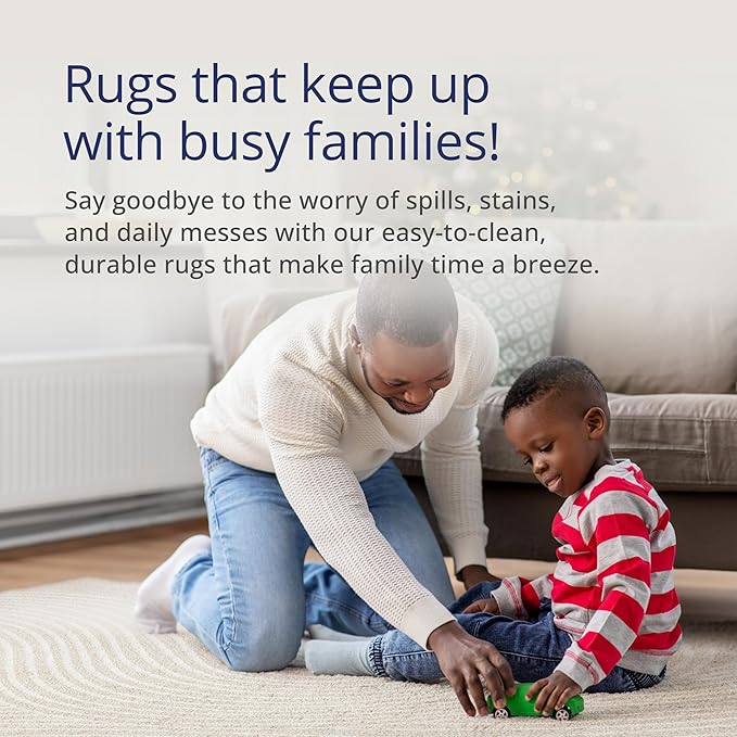 Abani Nuevo Collection Area Rug - Transitional Beige/Cream Design -5'3" x 7'6" - Easy to Clean - Durable for Kids & Pets - Non-Shedding - Medium Pile - Soft Feel - for Living Room, Bedroom