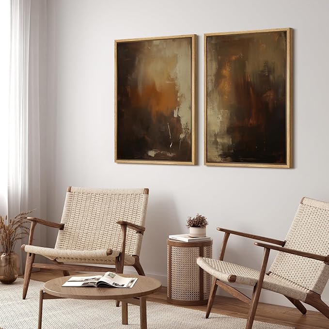 SIGNFORD Framed Canvas Print Wall Art Set Abstract Burnt Sienna and Beige Illustration Modern Art Decorative Nordic Nature for Living Room, Bedroom, Office - 24"x36"x2 Natural
