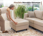 118.5" Faux Leather Modular Sectional Sofa, 7 Seater U Shaped Couch with Storage Seat with Reversible Chaise Deep Seat for Living Room Whitesand