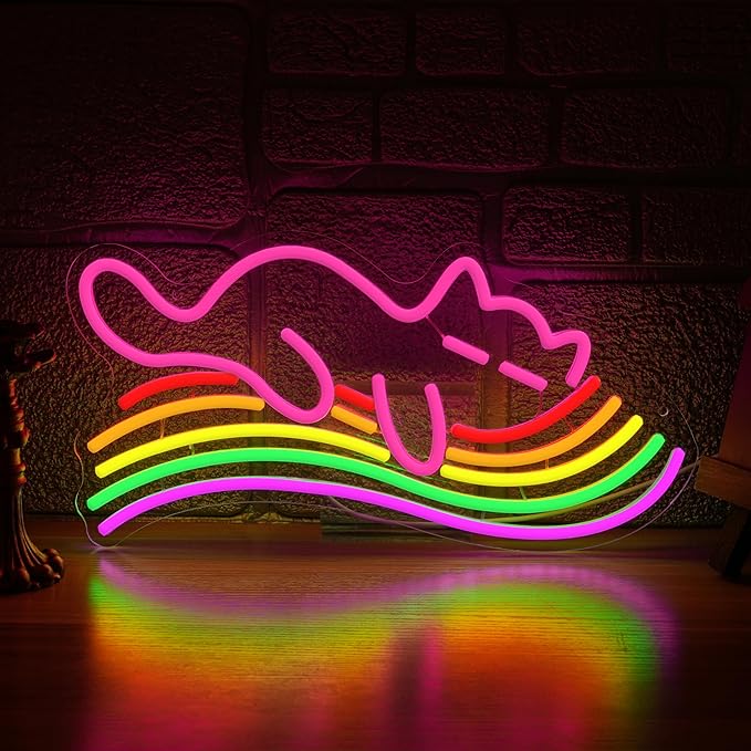Rainbow Cat Neon Sign with USB Powered,Dimmable Led Colorful Sign Cat Neon Light for Kids Gifts Bedroom Bar Decoration(16.54 * 11.02In)
