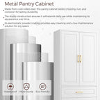 75" Kitchen Pantry Cabinet, Metal Storage Cabinets with Doors and Adjustable Shelves, White Tall Pantry Cabinet with 3 Drawers for Dinning Living Room
