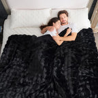 Cozy Bliss Faux Fur Throw Blanket for Couch, Fuzzy Soft Plush Thick Bubble Blanket for Sofa Bedroom Living Room, 108 * 90 Inches Black