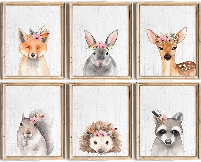 DREAM BIG PRINTABLES Woodland Animals Nursery Wall Art Prints (Set of 6) - Unframed - 11x14s | Farmhouse Boho Art - Great Baby Shower Gift - Unisex for Boys and Girls - Kids Bedroom Wall Art