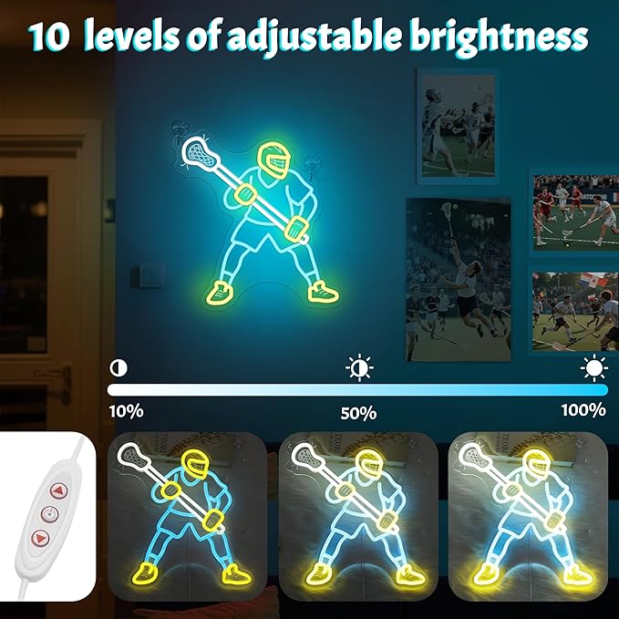 Lacrosse Neon Sign-Dimmable Sport Wall Decor With USB Power, Unique Lacrosse Gifts for Boys & Men, LED Bedroom Light for Man Cave College Dorm Lacrosse Fan Accessories