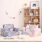 Toddler Chair Kids Couch, 2-in-1 Toddler Soft Sherpa Couch Fold Out Armchair with Removable Cover, Convertible Reading Chair Toddler Sofa for Kids, Glow in The Dark Purple Horse