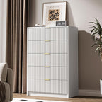 5 Drawer Dresser for Bedroom, Tall Dresser Chest of Drawers with Gold Handles, 32 Inch Wide Nightstand with for Bedroom, Living Rooms, Offices, and Entryways, White