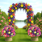 Artificial Boxwood Topiary Ball Trees with Ground Spikes UV Resistant Faux Greenery Shrubs Fake Shrubs for Outdoors, Realistic Faux Plants Bushes for Garden Porch Yard Patio Decor (Multi Flower)