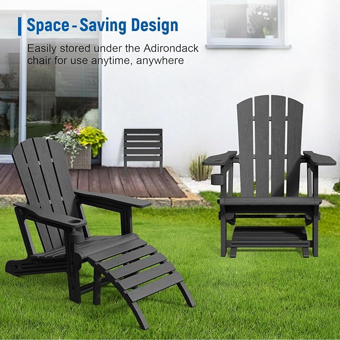 Adirondack Ottoman, HDPE Plastic Adirondack Footstool, All Weather Foot Rest for Adirondack Chair, Outdoor Footrest for Patio,Backyard, Lawn, Fire Pits, Black