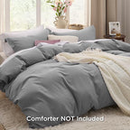 Bedsure Grey Duvet Cover Full Size - 3 Pieces Prewashed Extra Soft Cotton-Like Bedding Set, Includes 1 Duvet Cover 80x90 Inches with Zipper Closure & 2 Pillow Shams, Comforter Not Included