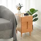 Narrow Nightstand, Mid Century Modern Nightstand, Solid Wood Bedside Table, Side Table witn Drawers (Natural, 11.81inches)