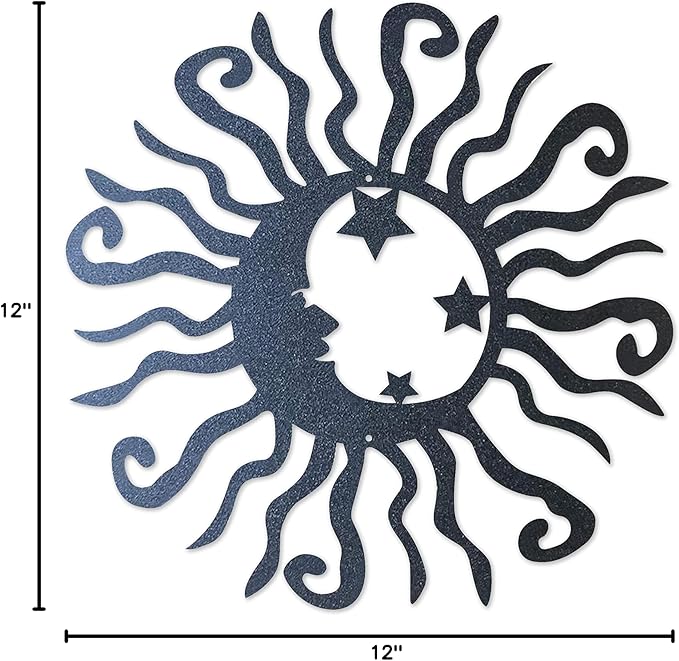 Riverside Designs Wacky Solar Moon Metal Wall Art Steel Outdoor Decor | Heavy-Duty and Waterproof | Made in USA (Black, 24L x 24W)