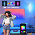 Smart LED Floor Lamp with APP Control & RGB Colors - Dimmable Standing Lamp for Living Room, Bedroom, Gaming - Remote, Timer, 9W Bulb Included, 67" Modern Tall Lamp (Gold)